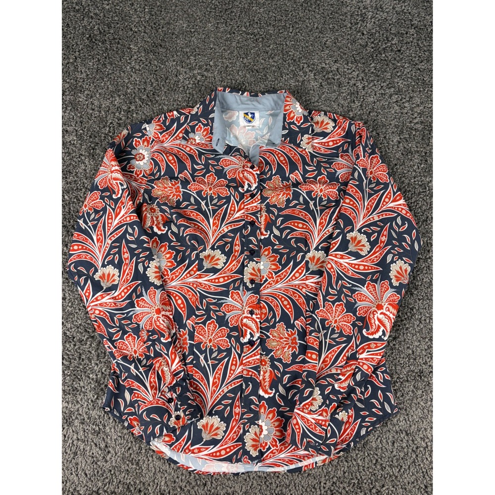 Royal Highness Equestrian Floral Paisley Button Down Shirt XL Navy Orange